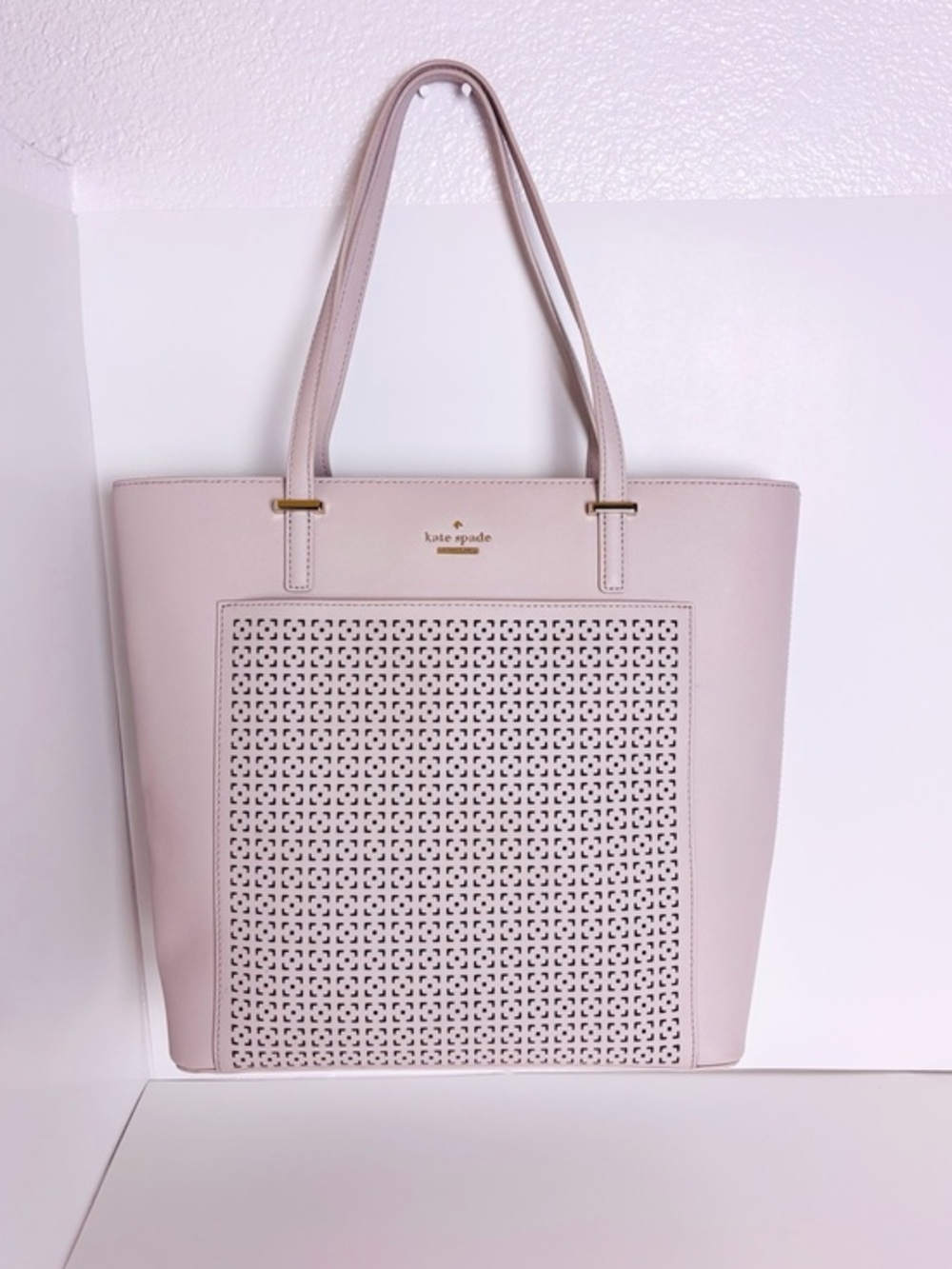 Kate Spade Cedar Street Perforated Tayler Tote Beige Handbag Bag